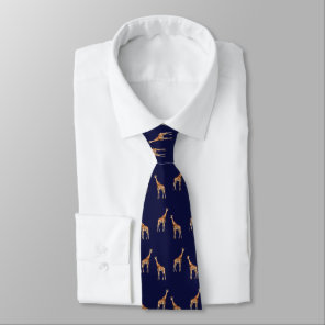 Giraffes Wildlife Pattern Dark Blue Neck Tie