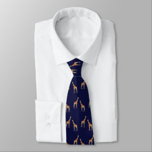 Giraffes Wildlife Pattern Dark Blue Neck Tie