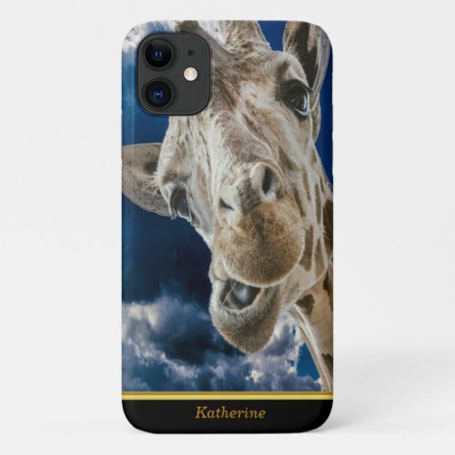Giraffes with a cute Hilarious face 11 iPhone 11 Case