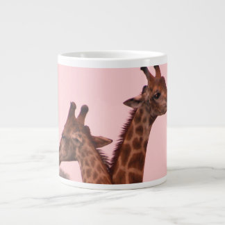 Giraffes with a pink sky giant coffee mug
