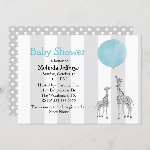 Giraffes with Balloon Baby Shower Invitation