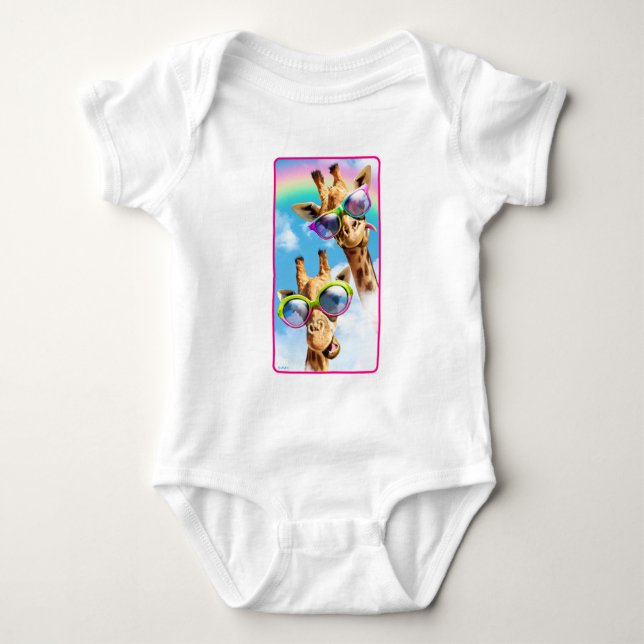 Giraffes With Sunglasses Baby Bodysuit (Front)
