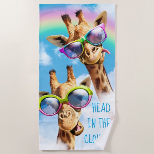 Giraffes With Sunglasses Beach Towel