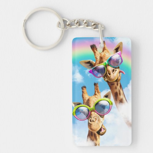 Giraffes With Sunglasses Keychain