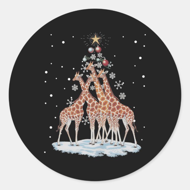 Giraffes Xmas Tree Giraffe Christmas Tree Merry Ch Classic Round Sticker (Front)