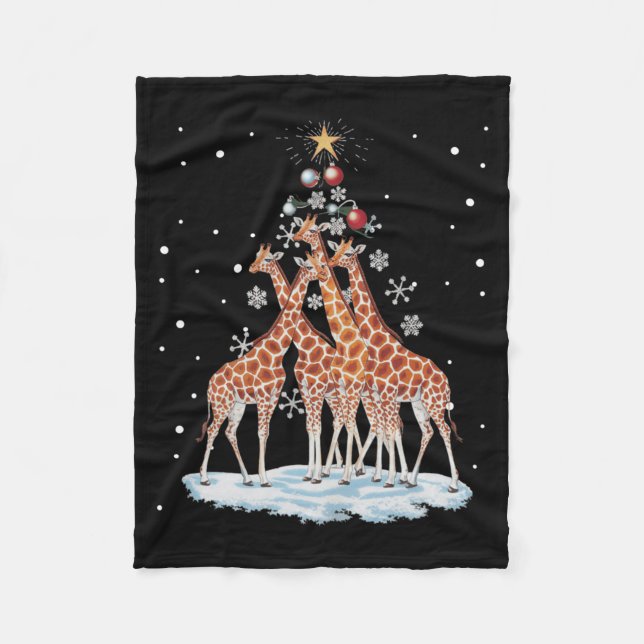 Giraffes Xmas Tree Giraffe Christmas Tree Merry Ch Fleece Blanket (Front)