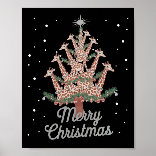 Giraffes Xmas Tree Giraffe Christmas Tree Merry Ch Poster (Front)