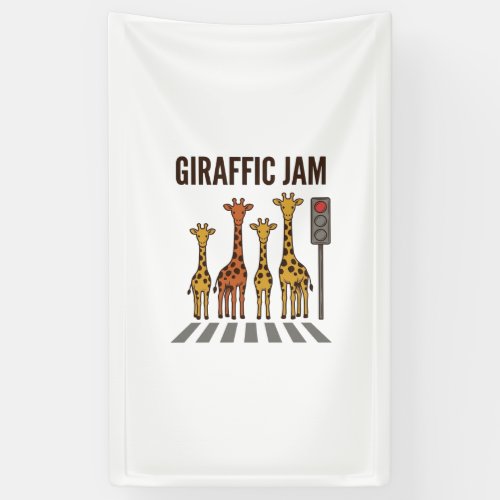 Giraffic Jam Funny Giraffe Crossing Vintage Vector Banner