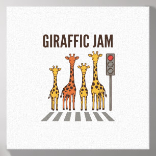 Giraffic Jam Funny Giraffe Crossing Vintage Vector Canvas Photo Tile