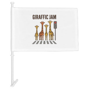 Giraffic Jam Funny Giraffe Crossing Vintage Vector Car Flag