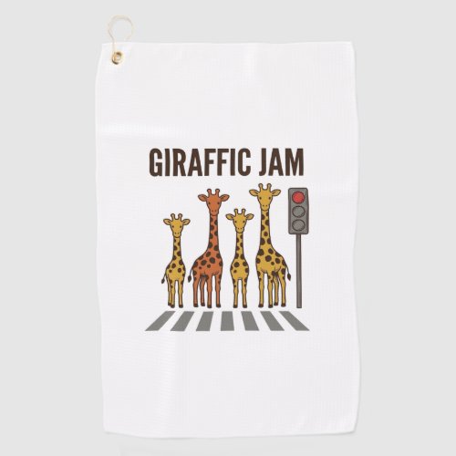 Giraffic Jam Funny Giraffe Crossing Vintage Vector Golf Towel