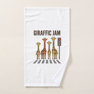 Giraffic Jam Funny Giraffe Crossing Vintage Vector Hand Towel
