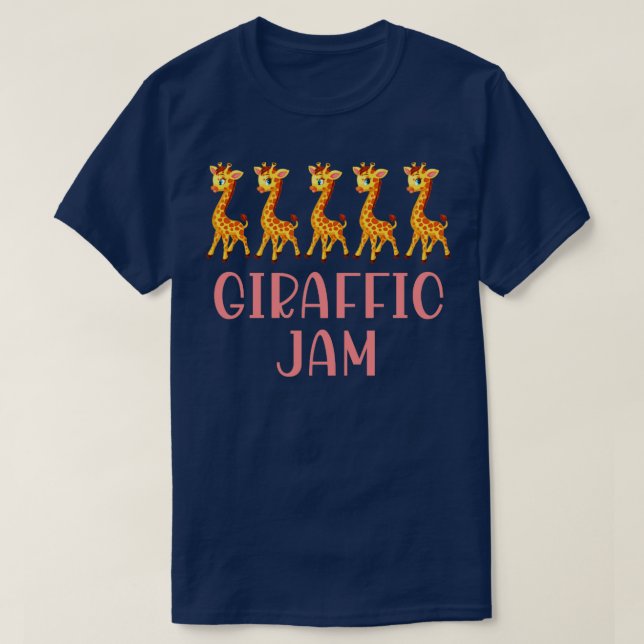 Giraffic Jam Funny Giraffe T-Shirt (Design Front)