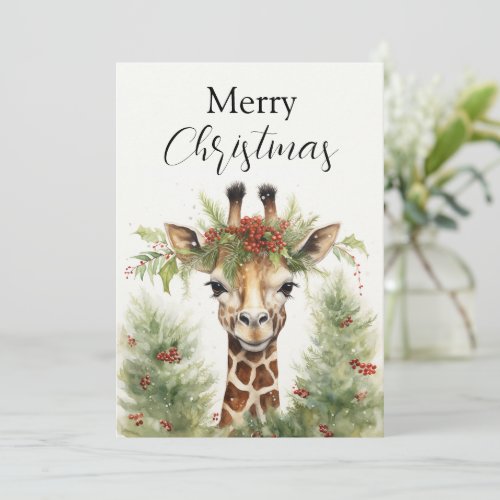 Giraffing Around the Christmas Tree Holiday Card