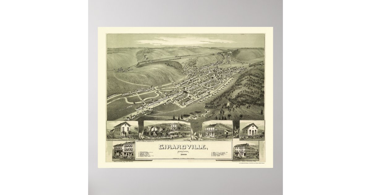 Girardville, PA Panoramic Map 1889 Poster Zazzle