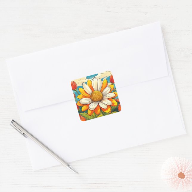 girasol tulipan flores square sticker (Envelope)
