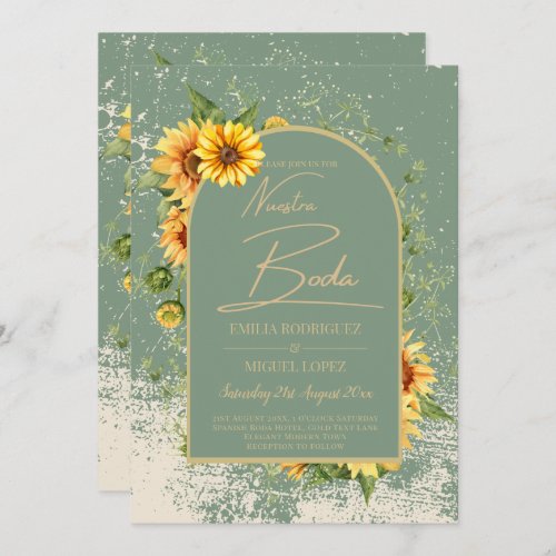 Girasoles Bilinges Boda Rstica en Verde Salvia Invitation