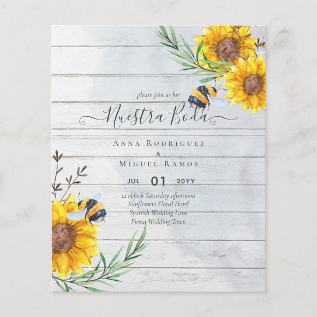 Girasoles de Invitación de Boda Económica Bilingüe Flyer (Front)