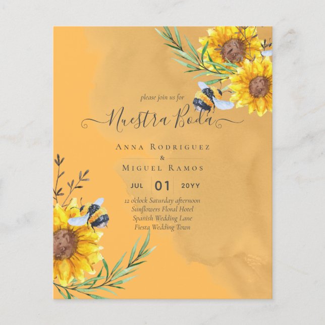 Girasoles de Invitación de Boda Económica Bilingüe Flyer (Front)