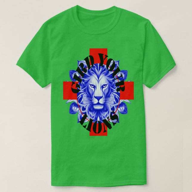 Gird Your Lions England Coach Fun Idiom Blue Lion T-Shirt (Design Front)