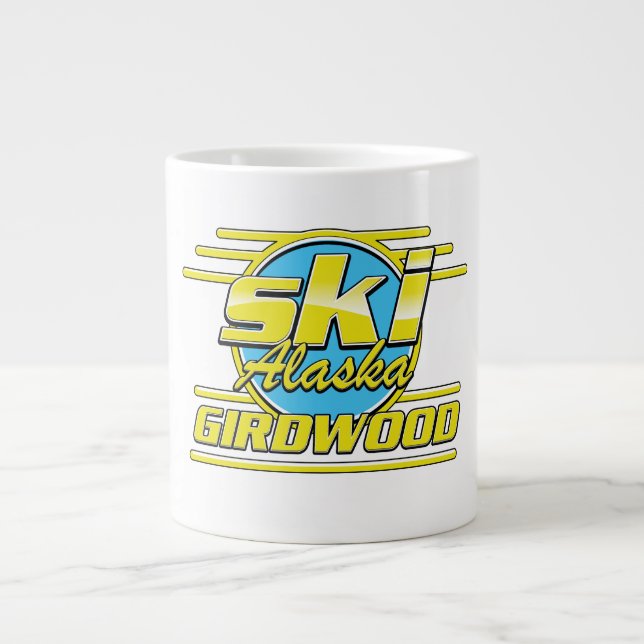 Girdwood Alaska 80s ski logo Giant Coffee Mug (Front)
