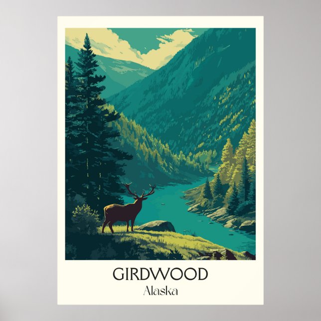 Girdwood Alaska Forest Deer Nature Poster (Front)