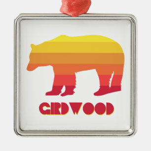 Girdwood Alaska Rainbow Bear Metal Ornament