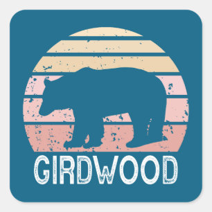 Girdwood Alaska Retro Bear Square Sticker
