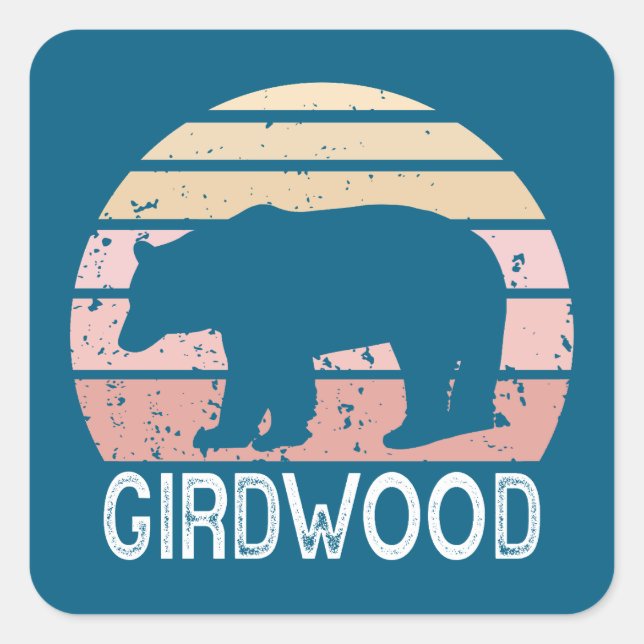 Girdwood Alaska Retro Bear Square Sticker (Front)