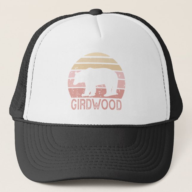 Girdwood Alaska Retro Bear Trucker Hat (Front)