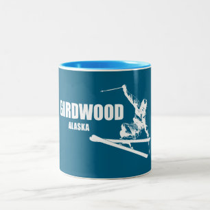 Girdwood Alaska Skier Two-Tone Coffee Mug