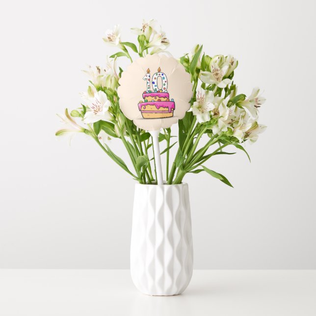 Girl 10th Birthday, 10 on Sweet Pink Cake Balloon (Vase)