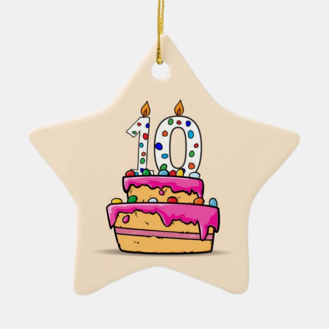 Girl 10th Birthday, 10 on Sweet Pink Cake Ceramic Ornament (Front)