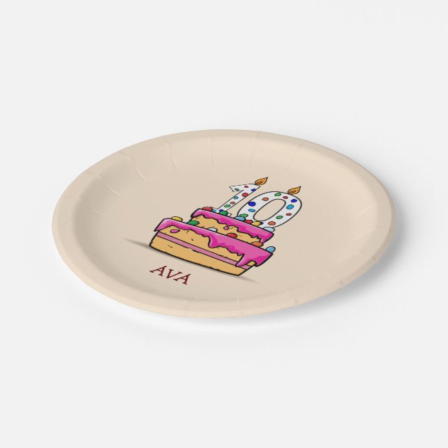 Girl 10th Birthday, 10 on Sweet Pink Cake Paper Plates (Angled)