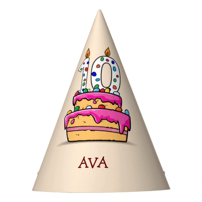 Girl 10th Birthday, 10 on Sweet Pink Cake Party Hat (Front)