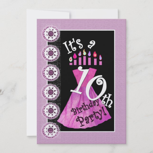 Girl 10th Birthday Party Invitation PINK Candles (Front)