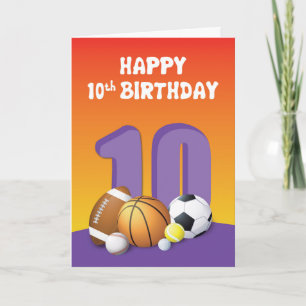 Girl 10th Birthday Sports Balls Card