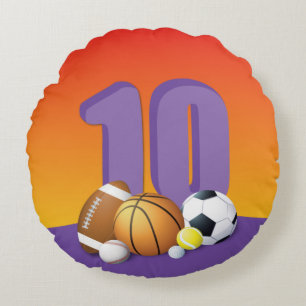 Girl 10th Birthday Sports Balls Round Pillow