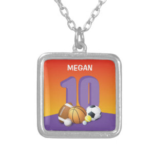 Girl 10th Birthday Sports Balls Silver Plated Necklace