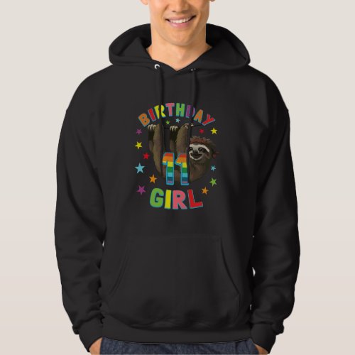 Girl 11th Birthday Sloth 11 Year Old B Day Party Hoodie