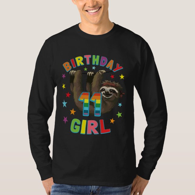 Girl 11th Birthday Sloth 11 Year Old B Day Party T-Shirt (Front)