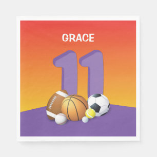 Girl 11th Birthday Sports Balls Napkins