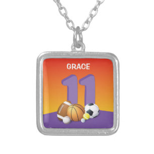 Girl 11th Birthday Sports Balls Silver Plated Necklace