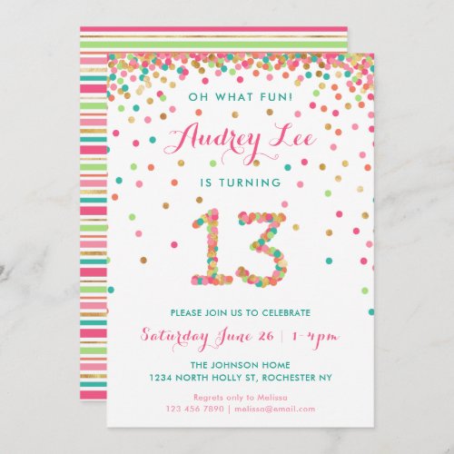 Girl 13th Birthday Invitation thirteenth birthday