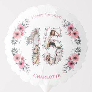 Girl 15th Birthday Photo Collage Pink Flower White Balloon