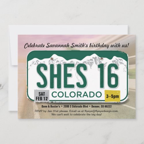 Girl 16th Birthday Colorado License Invitation