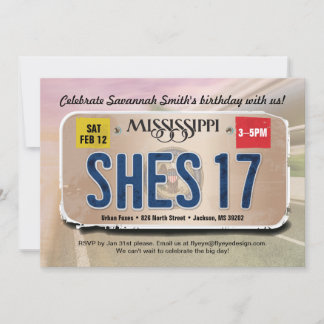 Girl 17th Birthday Mississippi License Invitation