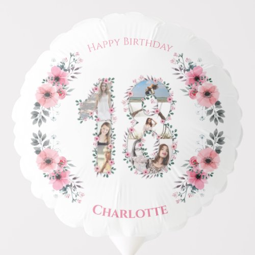 Girl 18th Birthday Photo Collage Pink Flower White Balloon