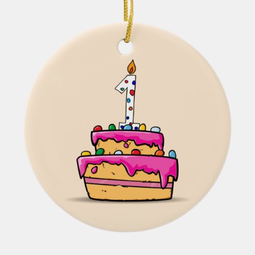 Girl 1st Birthday 1 on Sweet Pink Cake Ceramic Ornament