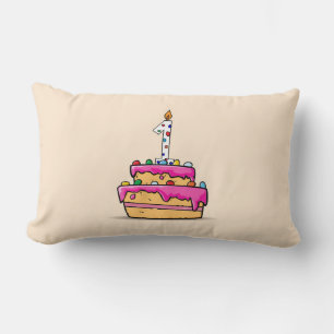Girl 1st Birthday, 1 on Sweet Pink Cake Lumbar Pillow
